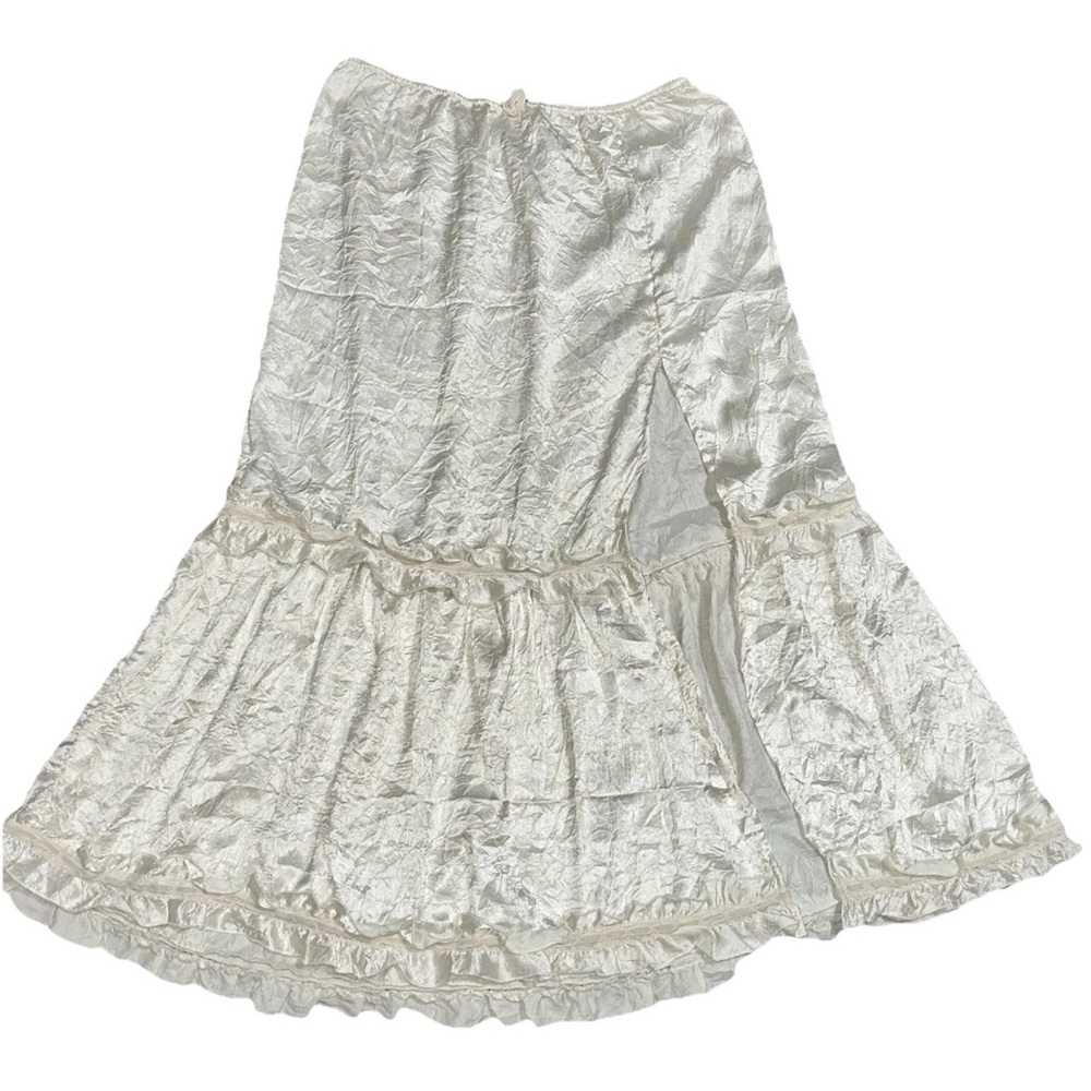 Urban Outfitters L Satin Midi Skirt Slit Ruffle Velour Fairy Grunge Whimsigoth - Picture 2 of 9